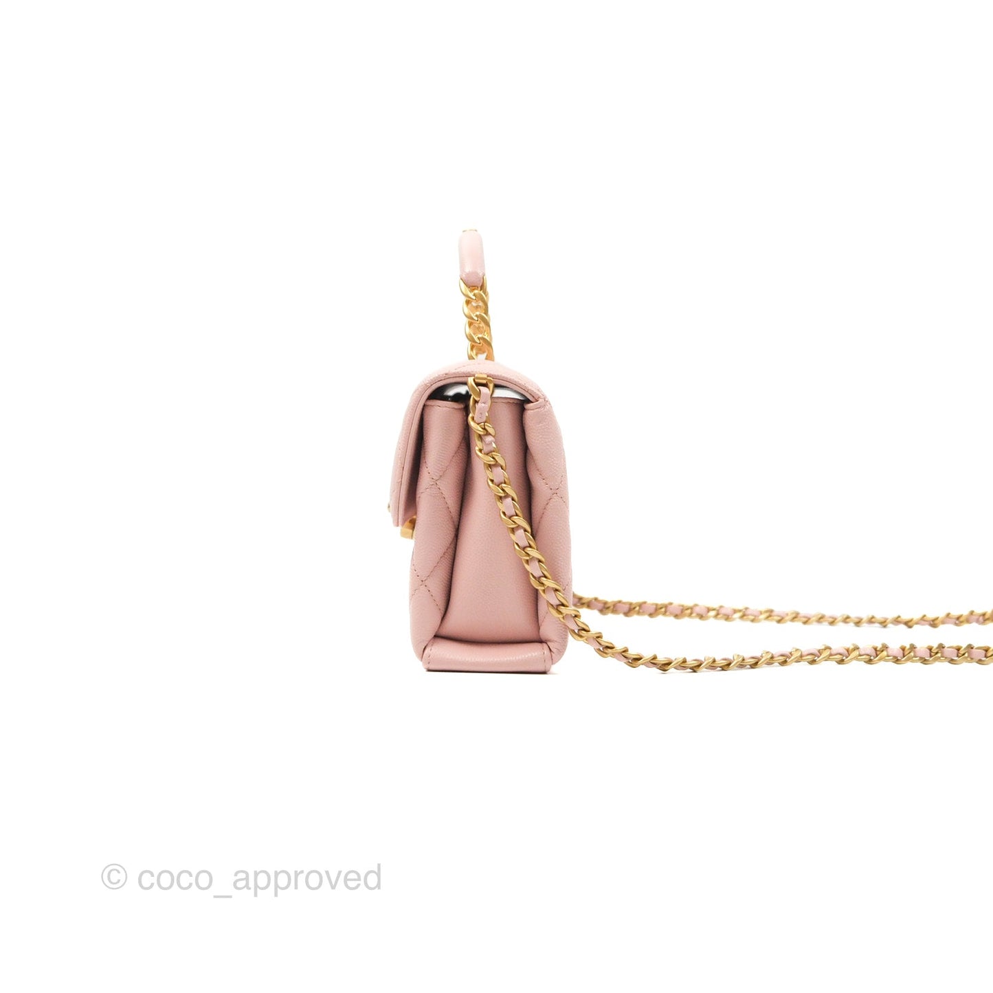 Chanel Carry Me Top Handle Flap Bag Pink Caviar Aged Gold Hardware 23S