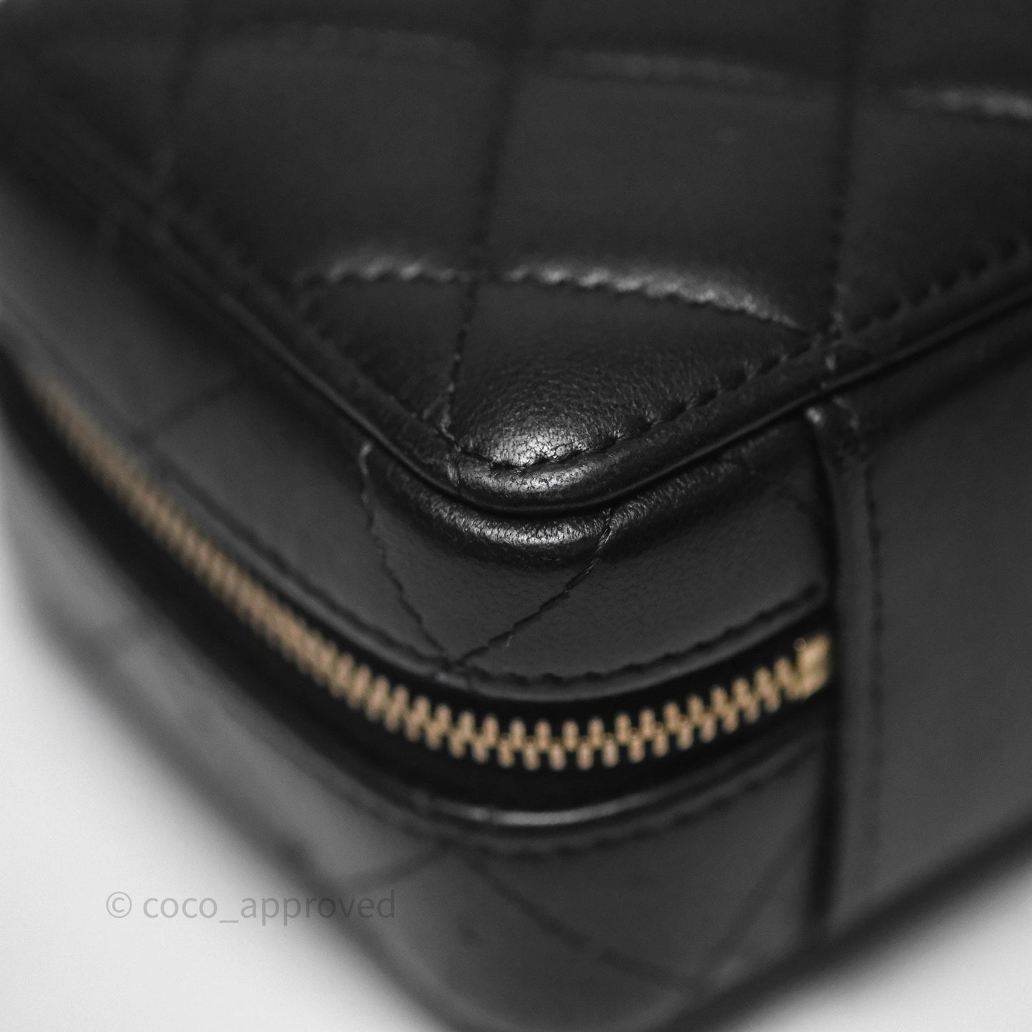 Chanel Top Handle Vanity Case Black Lambskin Aged Gold Hardware 22A