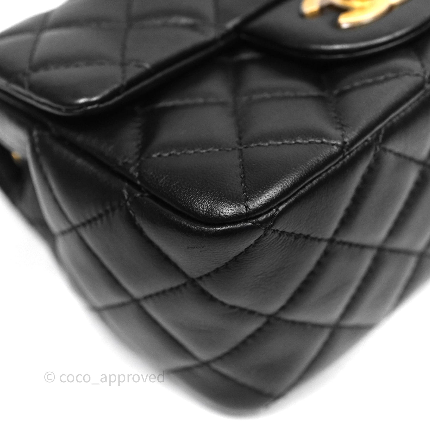 Chanel Romance Mini Square Flap Black Lambskin Aged Gold Hardware