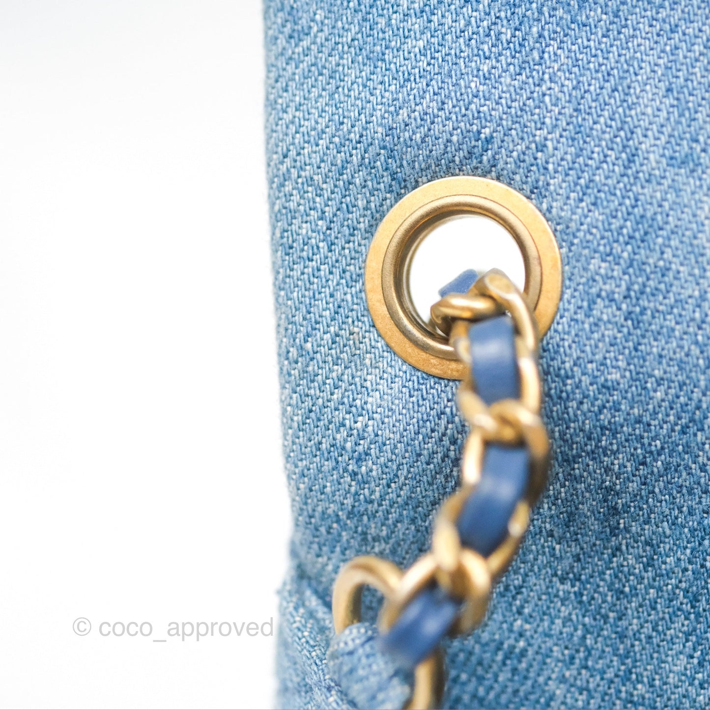 Chanel Mini Square Pearl Crush Quilted Denim Aged Gold Hardware