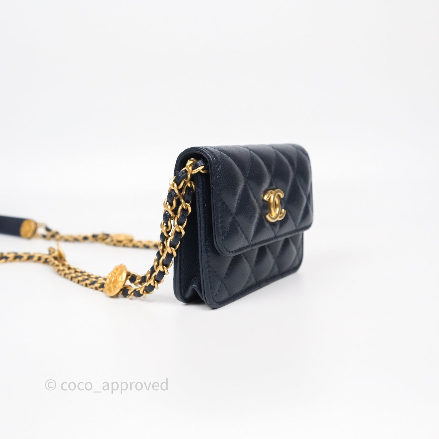 Chanel Twist Your Button Coin Purse With Chain Navy Shiny Caviar