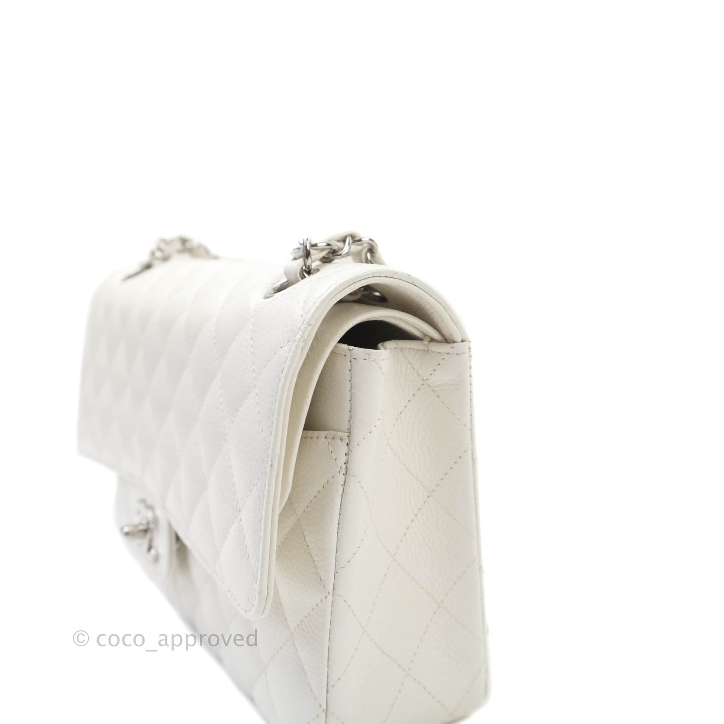 Chanel Quilted M/L Medium Double Flap White Caviar Silver Hardware