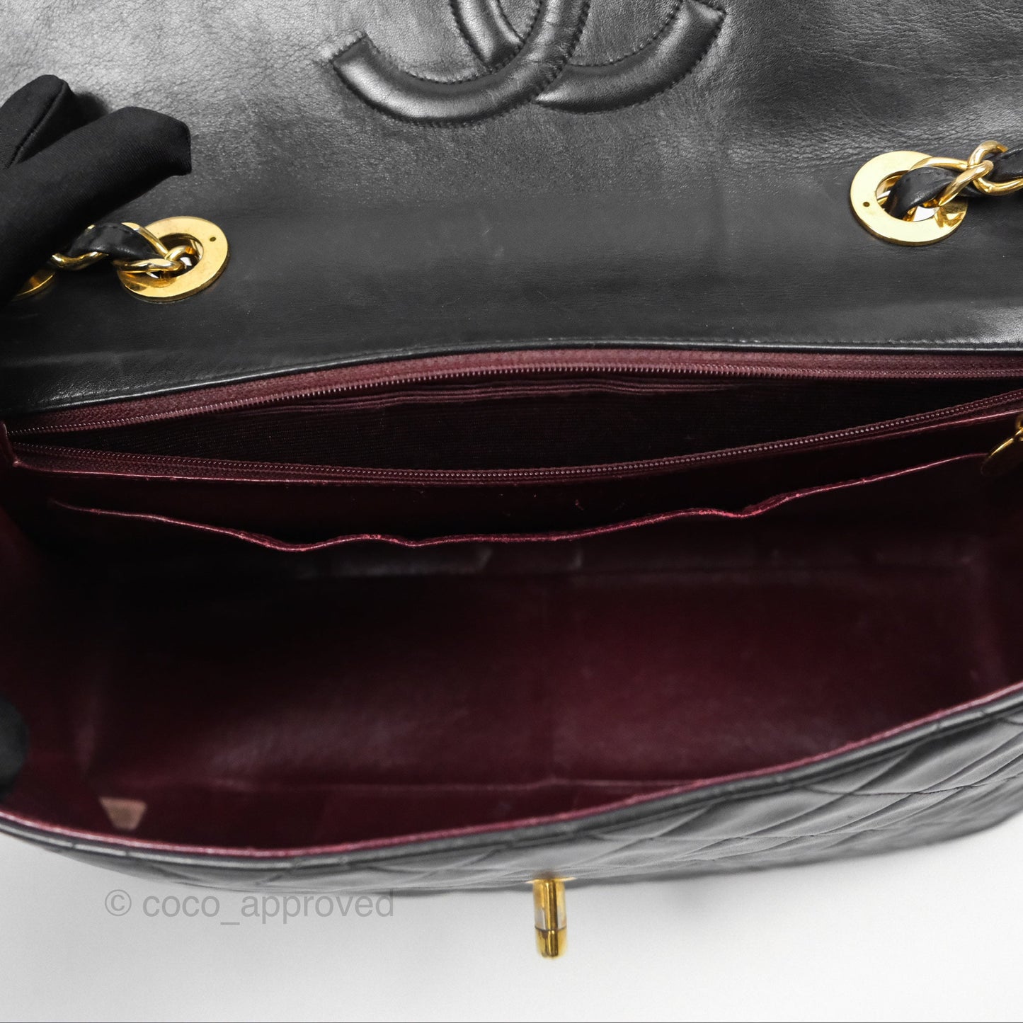 Chanel Vintage Maxi Single Flap Black Lambskin 24K Gold Hardware