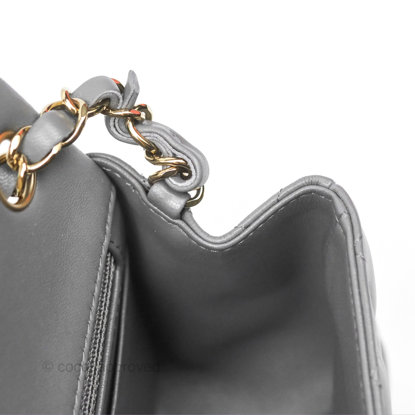 Chanel Mini Square Quilted Grey Lambskin Gold Hardware