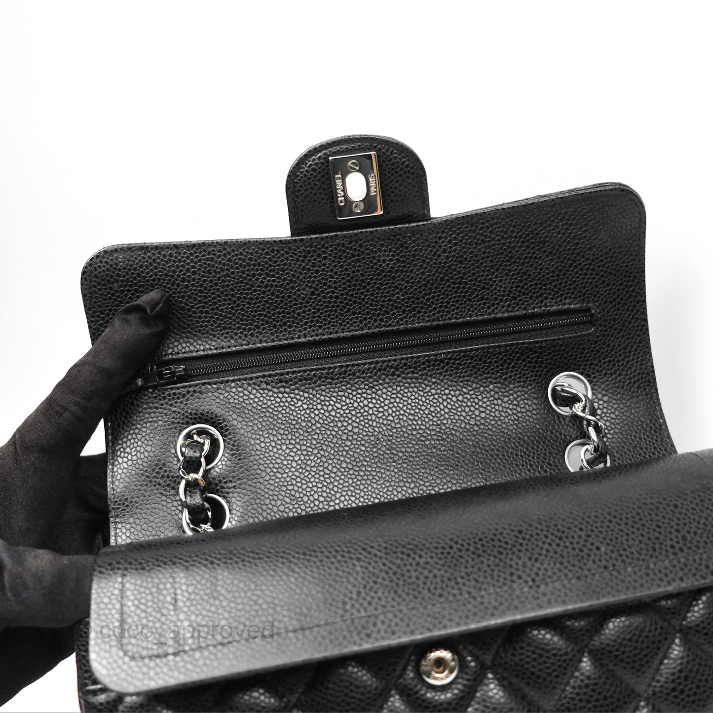 Chanel Small Classic Flap Quilted Black Caviar Silver Hardware