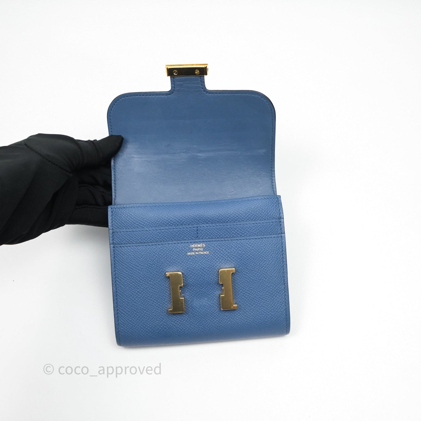 Hermès Constance Short Wallet Bleu Agate R2 Epsom Gold Hardware