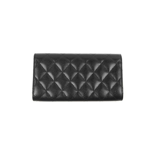 Chanel Quilted Classic Zip Long Wallet Black Caviar Silver Hardware