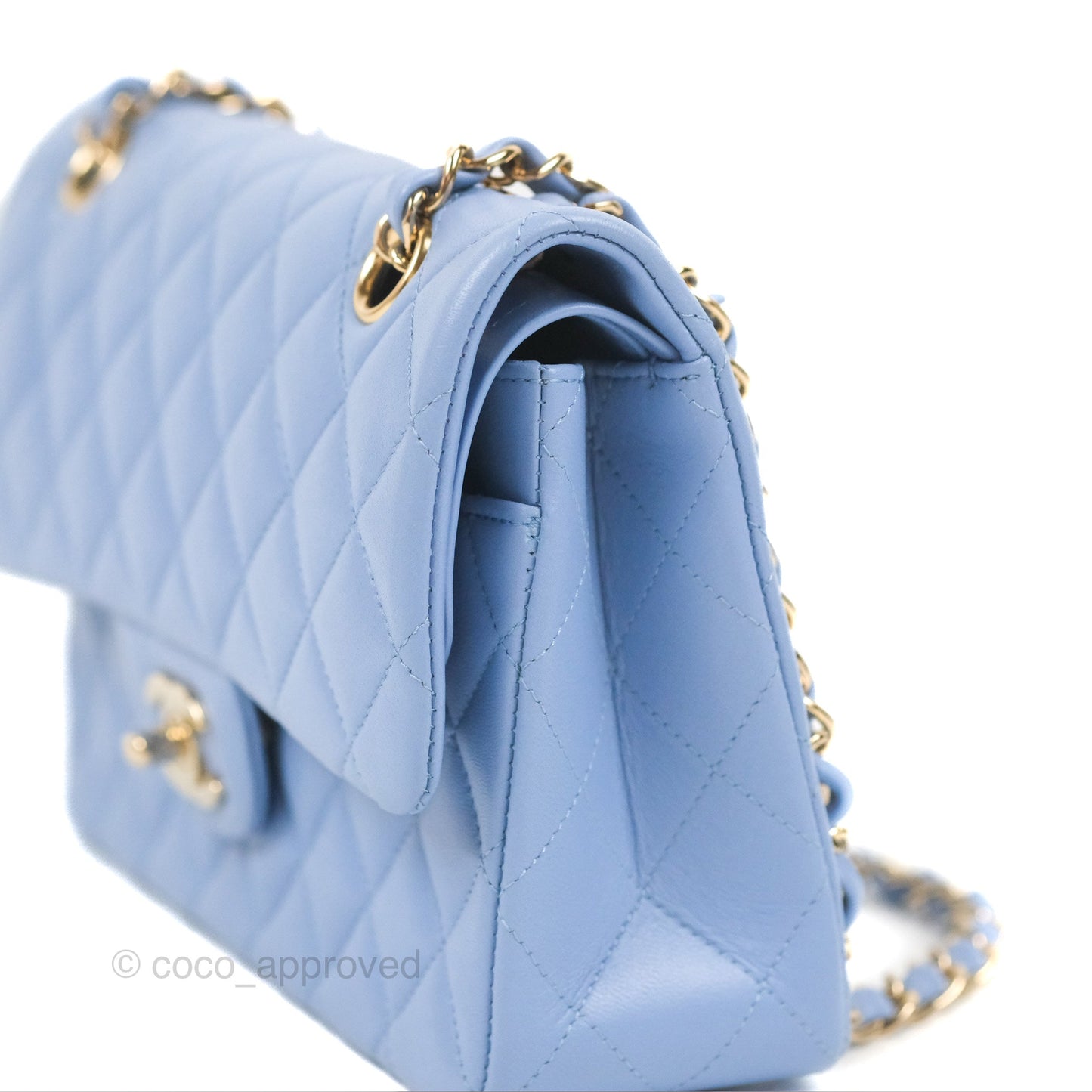 Chanel Small Classic Quilted Flap Blue Sky Lambskin Gold Hardware 21C