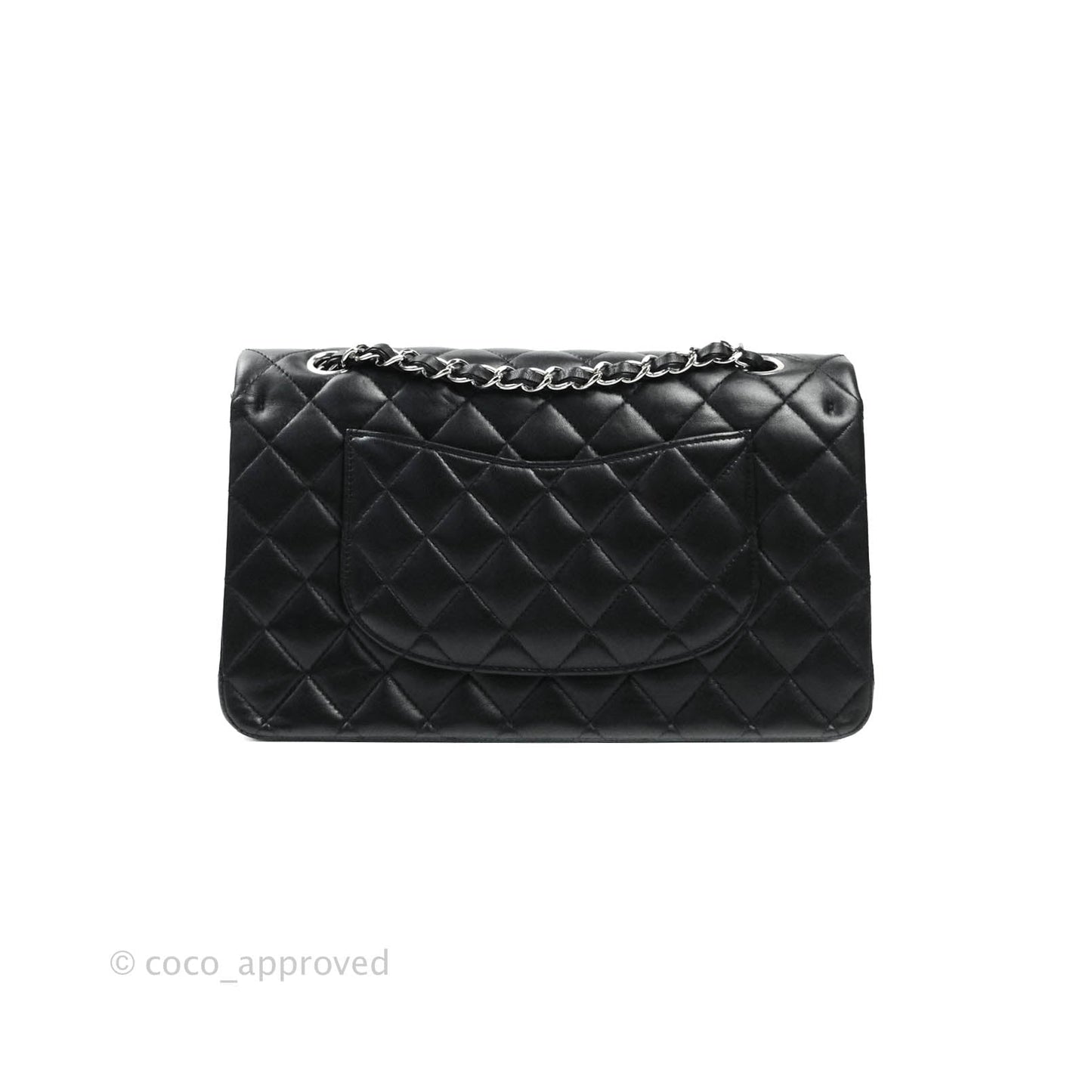Chanel Classic M/L Medium Double Flap Black Lambskin Silver Hardware
