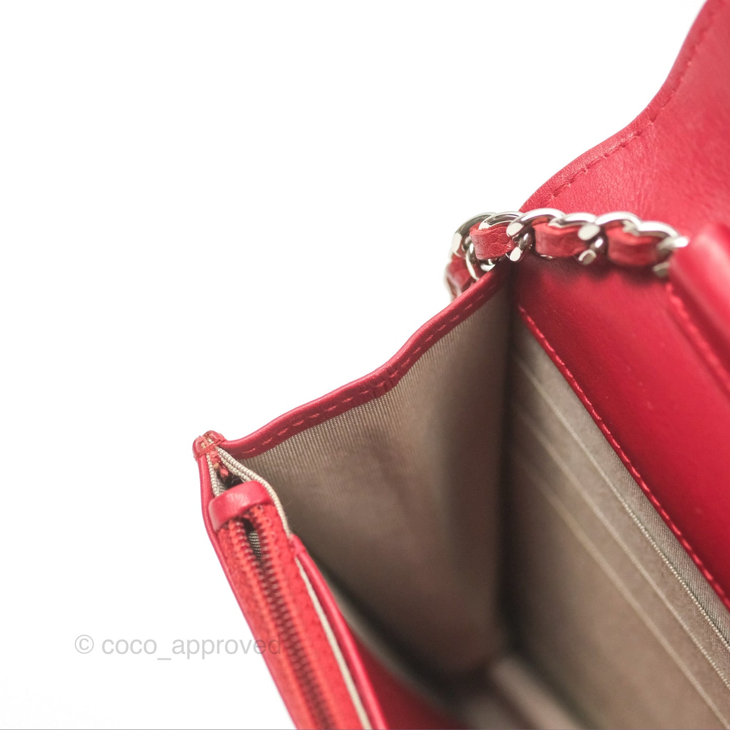 Chanel CC Wallet On Chain WOC Red Caviar Silver Hardware