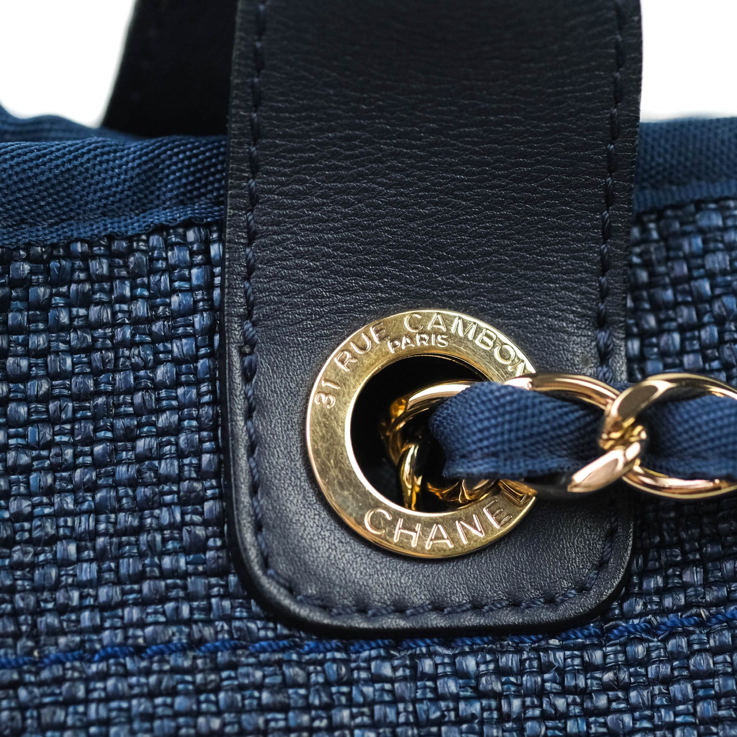 Chanel Large Deauville Blue Canvas Gold Hardware