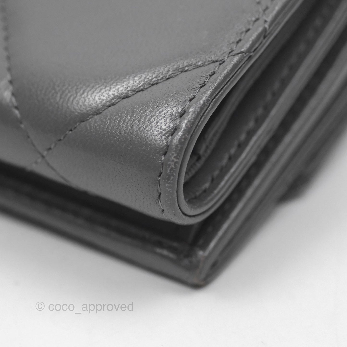 Chanel 19 Grey Short Trifold Wallet Lambskin Silver Hardware