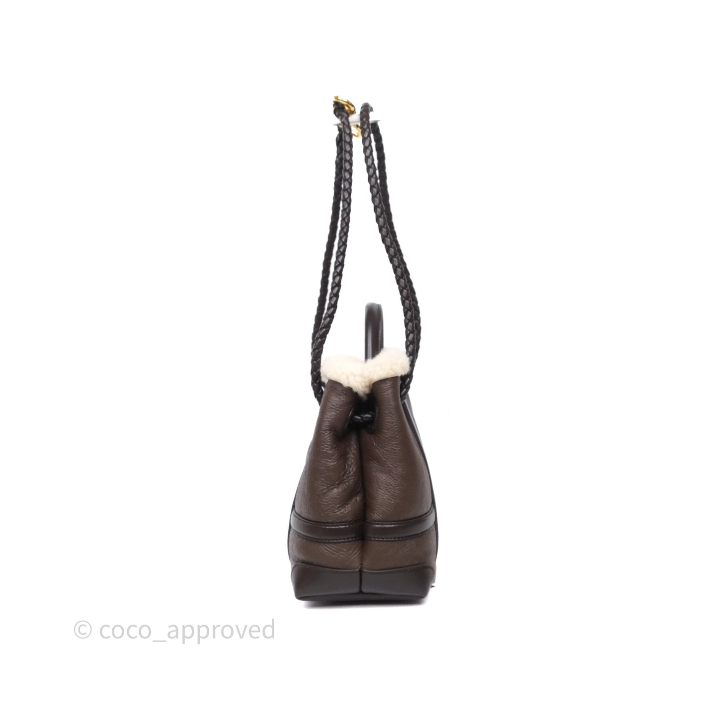 Bottega Veneta Shearling Aviator Small Andiamo Bag Brown