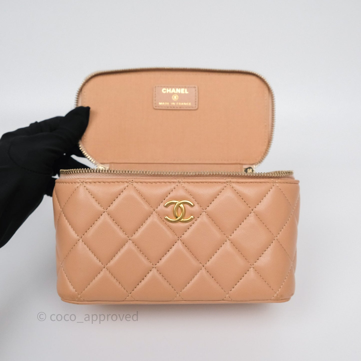 Chanel Top Handle Vanity with Chain Beige Lambskin Aged Gold Hardware