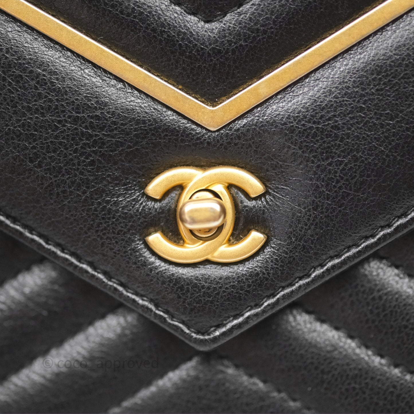 Chanel Reversed Chevron Wallet On Chain WOC Black Lambskin Aged Gold Hardware
