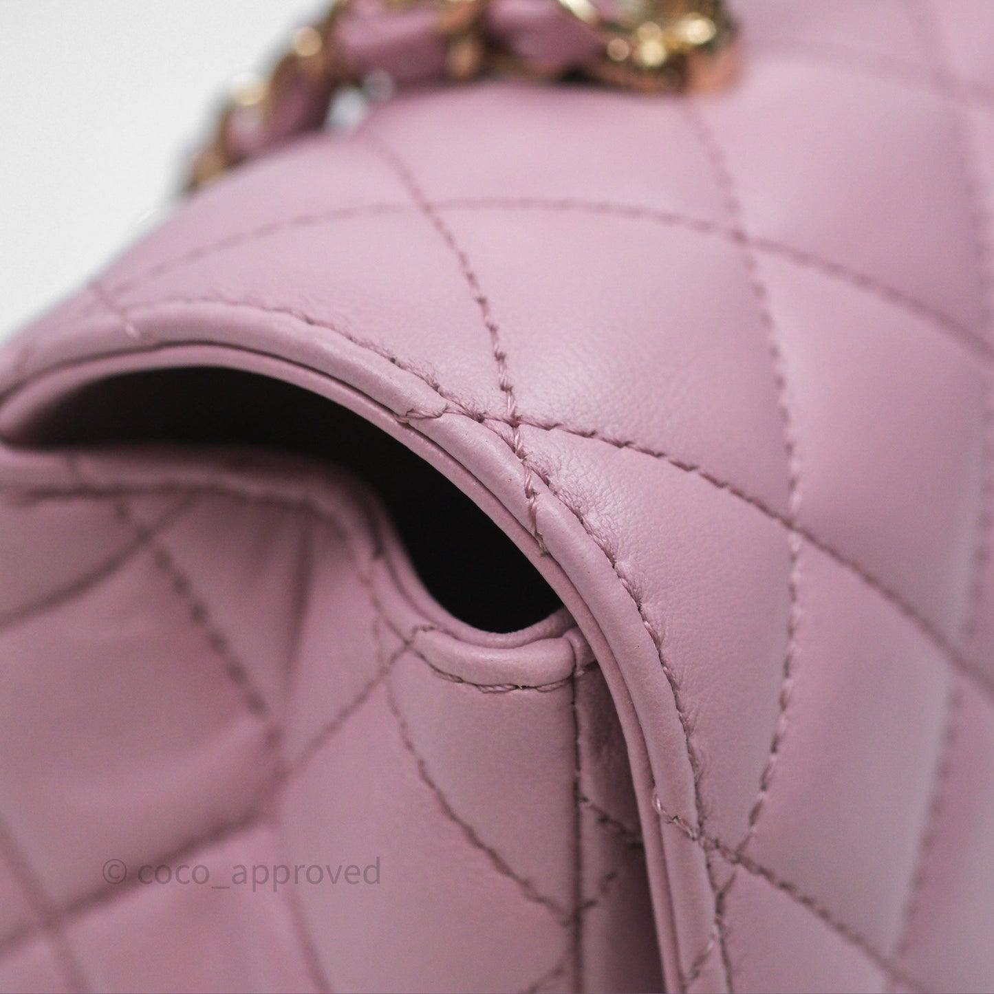 Chanel Logo Top Handle Mini Rectangular Flap Bag Pink Lambskin Gold Hardware