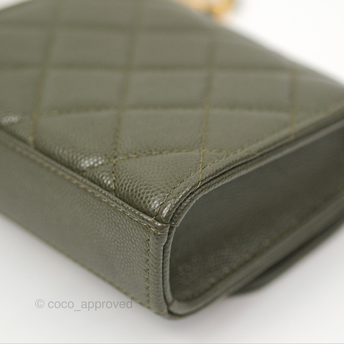 Chanel Coco First Mini Clutch On Chain Dark Olive Green Caviar Gold Hardware 22K