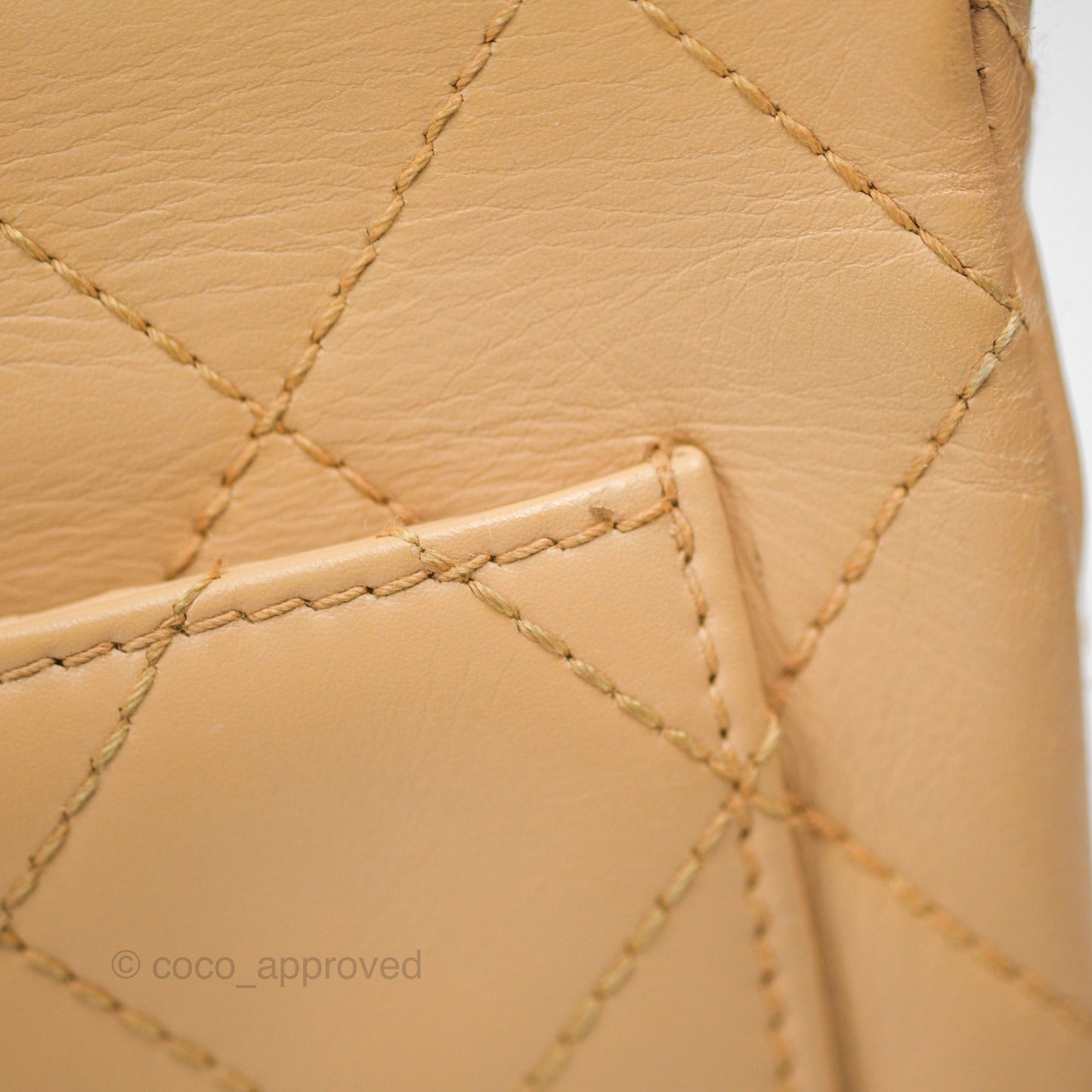 Chanel Vintage Jumbo Beige Flap Bag Lambskin Enamel Hardware