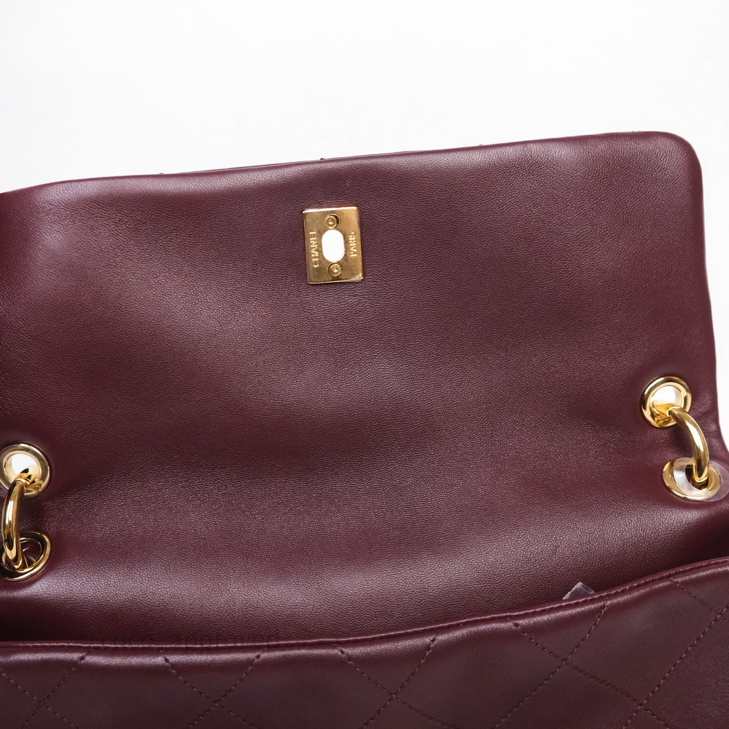 Chanel Quilted Shoulder Flap Bag Red Burgundy Lambskin Gold Hardware