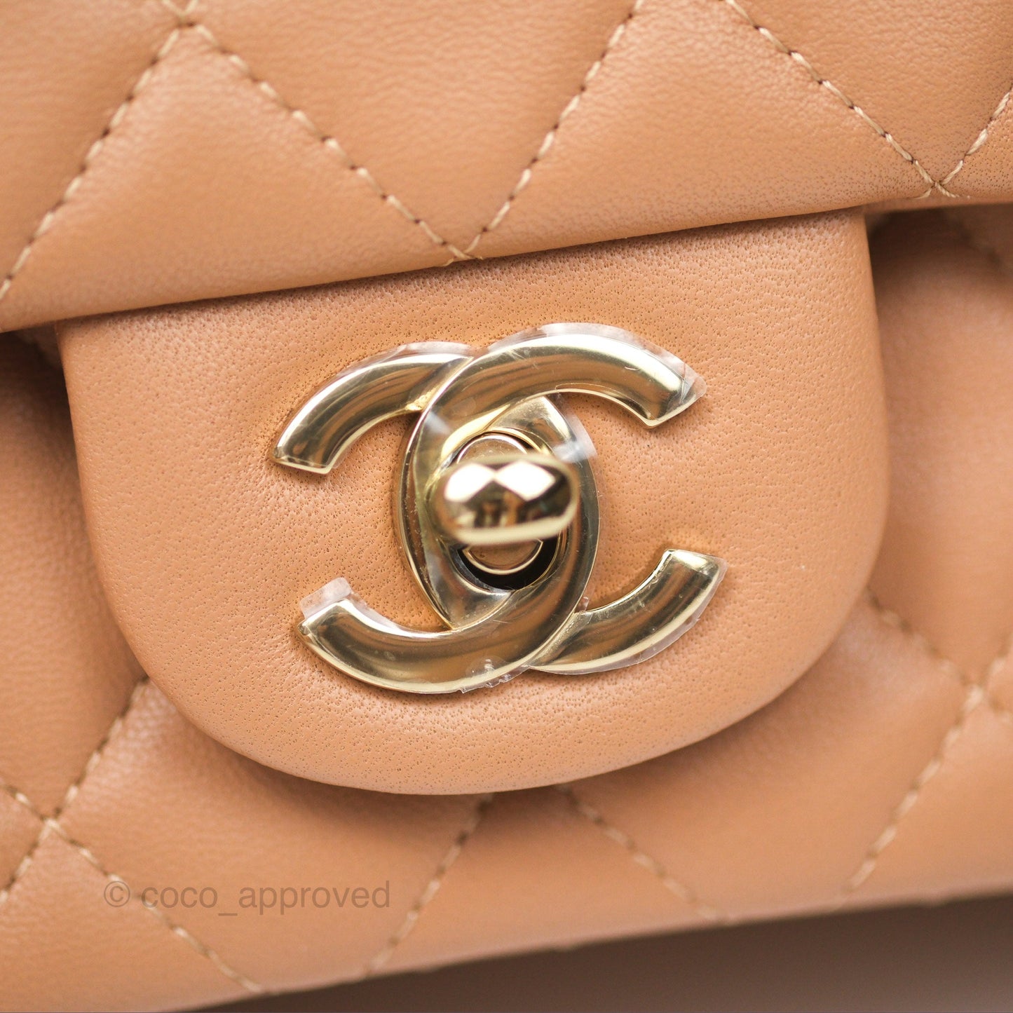 Chanel Quilted Mini Rectangular Dark Beige Lambskin Gold Hardware
