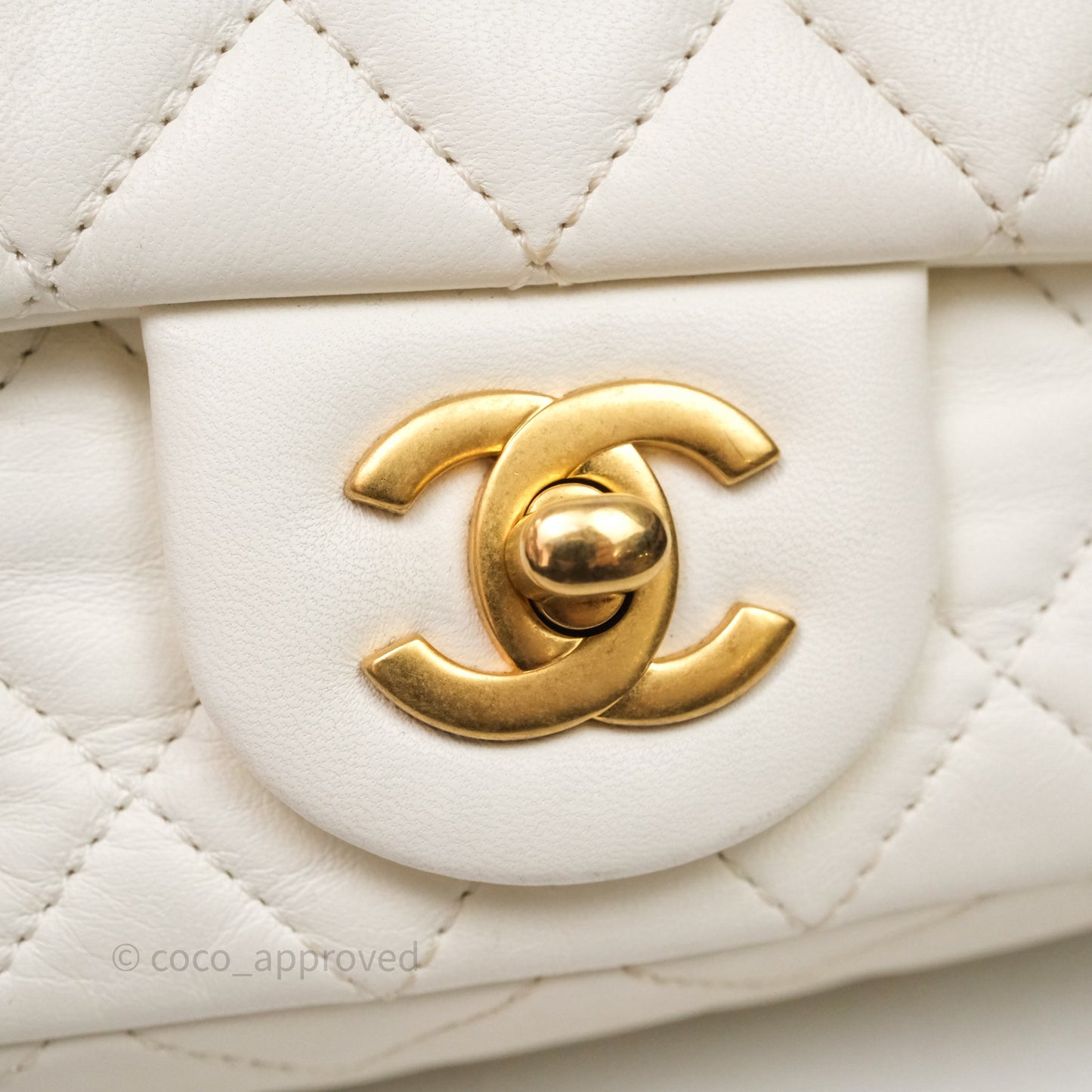 Chanel Mini Rectangular Pearl Crush White Lambskin Aged Gold Hardware