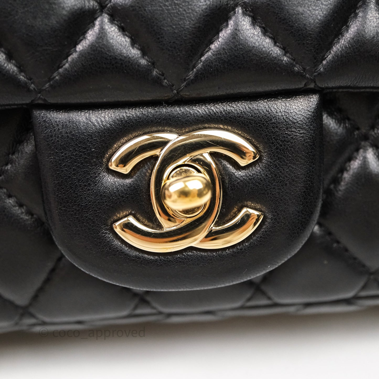 Chanel Quilted East West With Charm Flap Bag Lambskin Black Gold Hardware