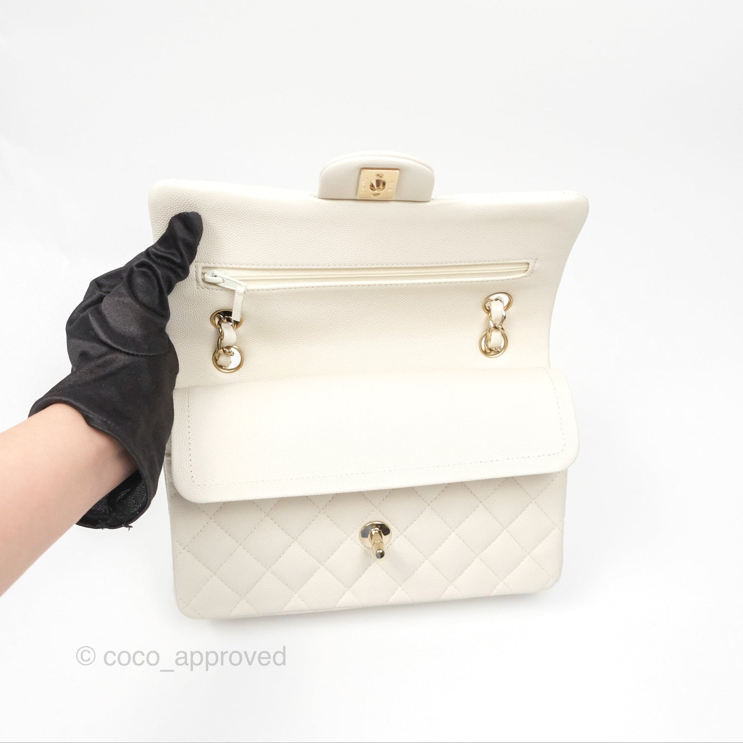 Chanel Small Classic Quilted Flap Light Ivory Caviar Gold Hardware