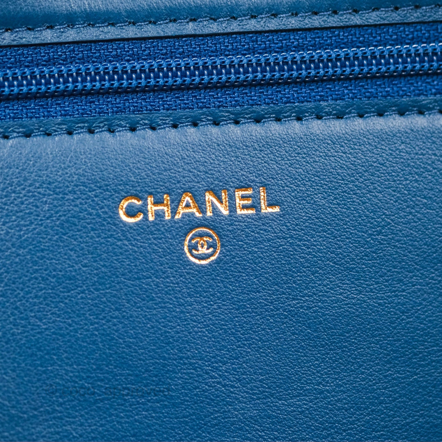 Chanel Quilted Boy Wallet on Chain WOC Blue Calfskin Aged Gold Hardware