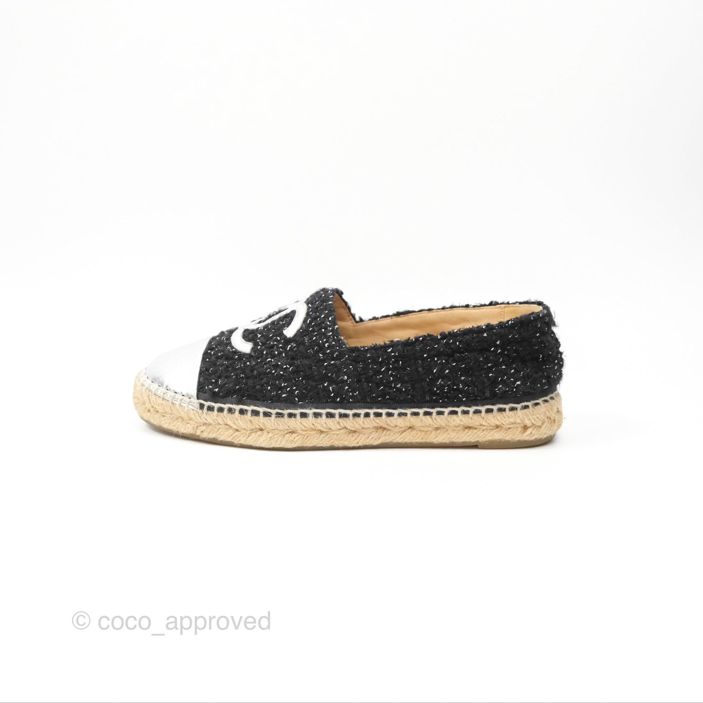 Chanel Espadrille Black Silver Tweed Size 37
