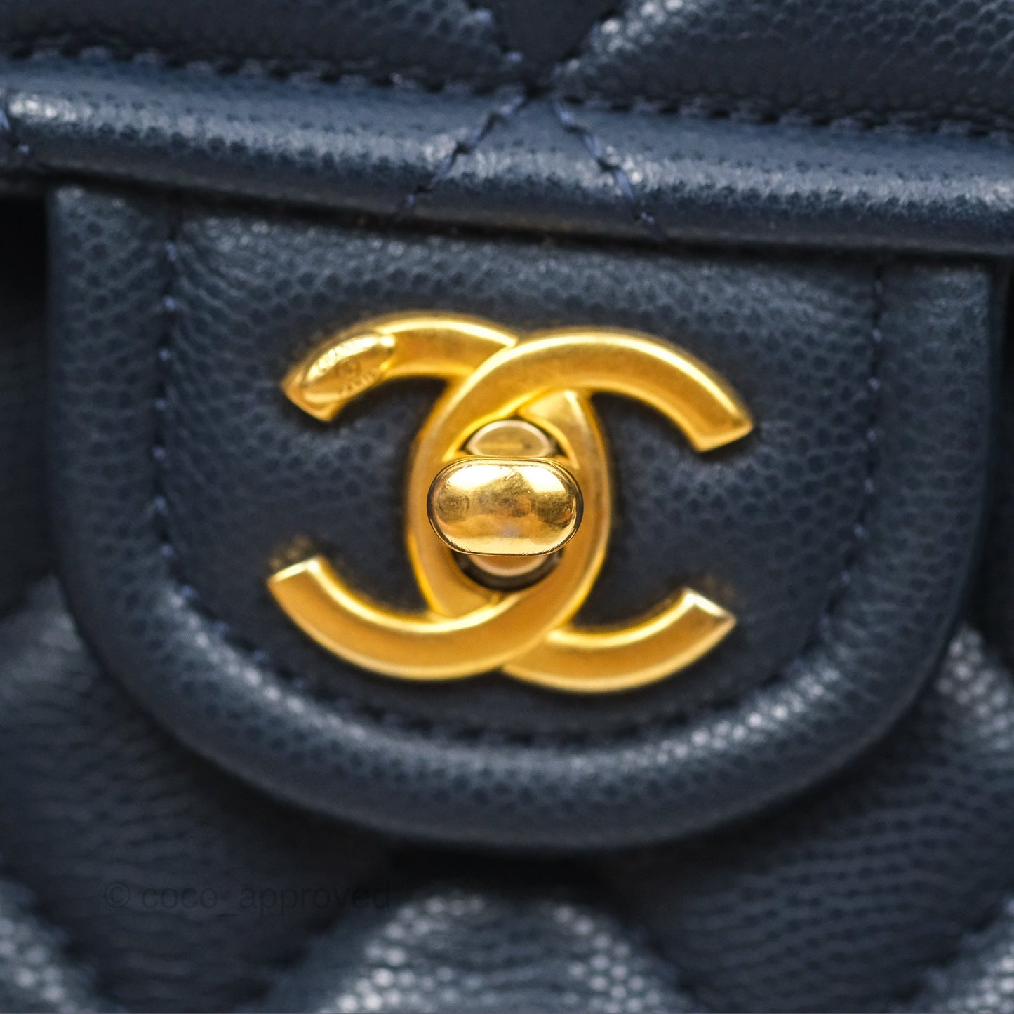 Chanel Mini Square Sweet Quilted Flap Navy Caviar Aged Gold Hardware 21P