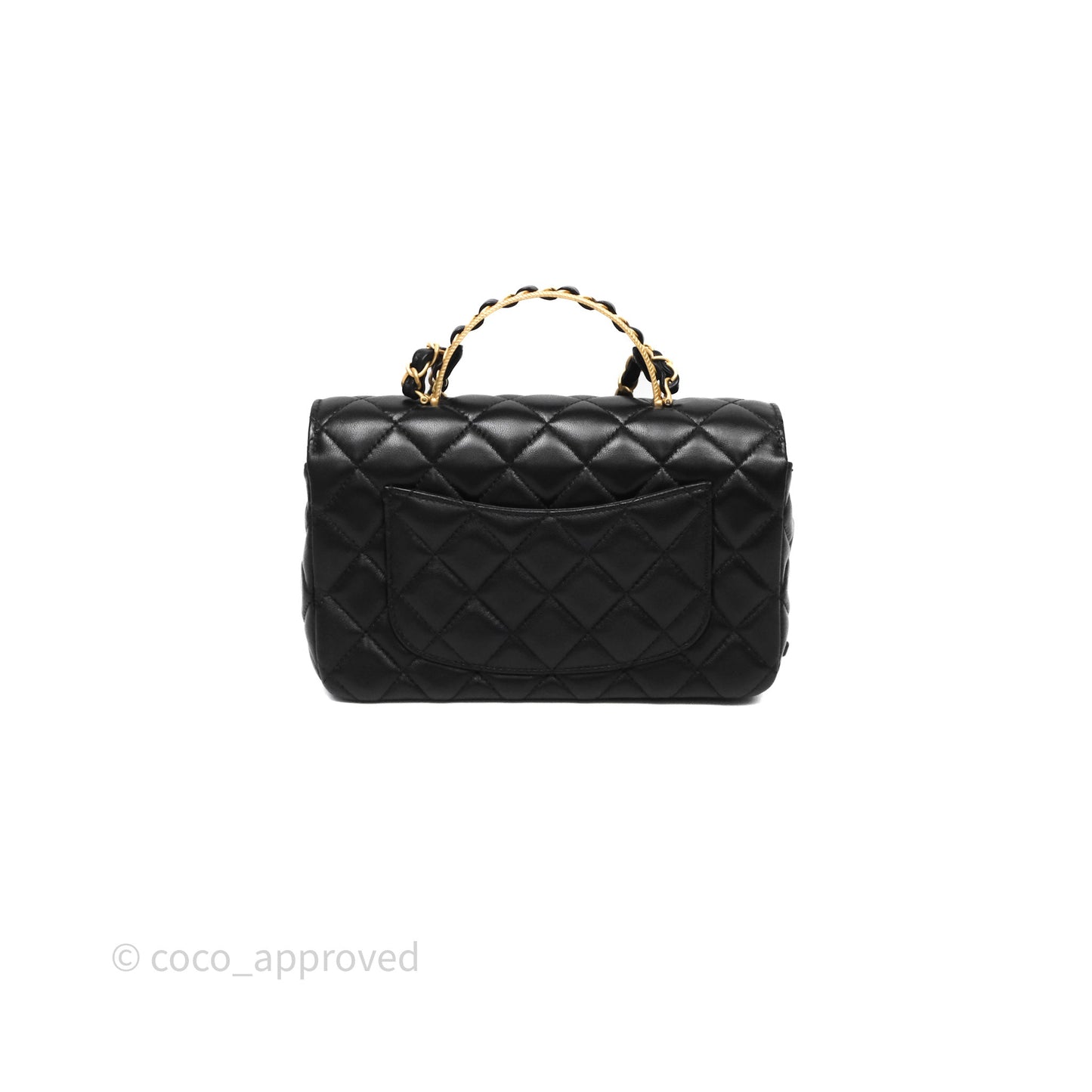 Chanel Top Handle Mini Rectangular Flap Bag Black Lambskin Aged Gold Hardware