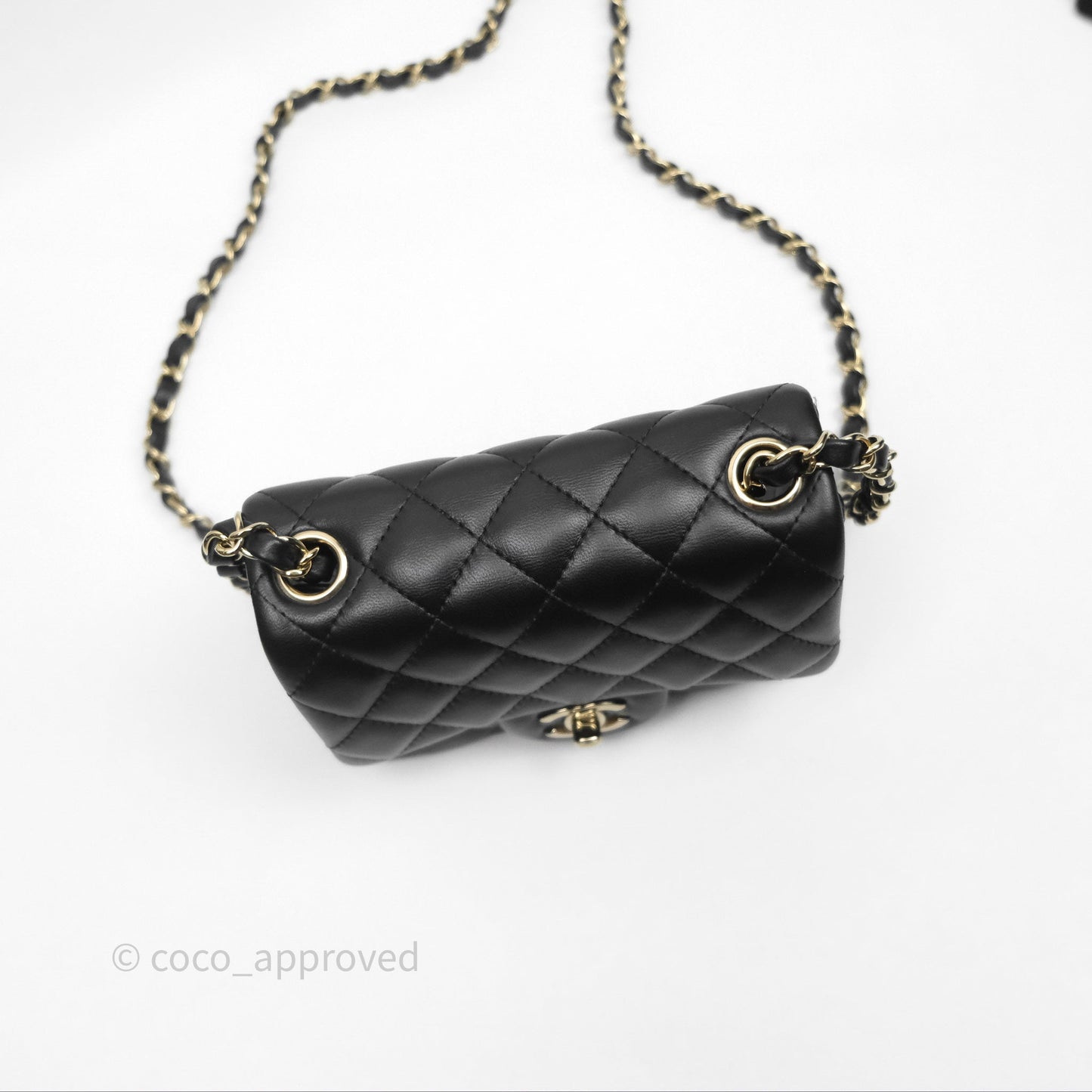 Chanel Mini Square Flap Quilted Black Lambskin Gold Hardware