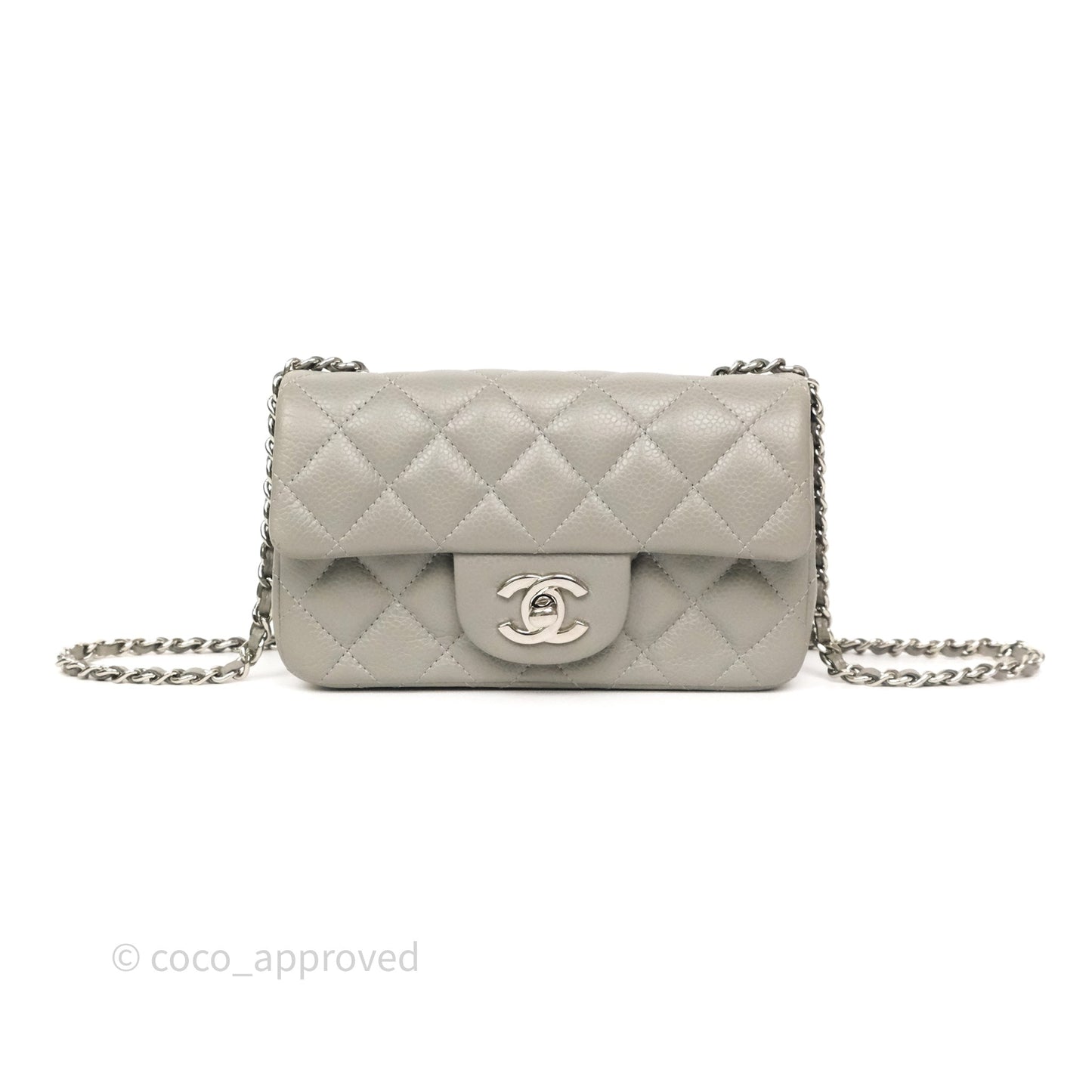 Chanel Extra Mini Rectangular Flap Quilted Light Grey Caviar Silver Hardware