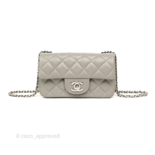 Chanel Extra Mini Rectangular Flap Quilted Light Grey Caviar Silver Hardware