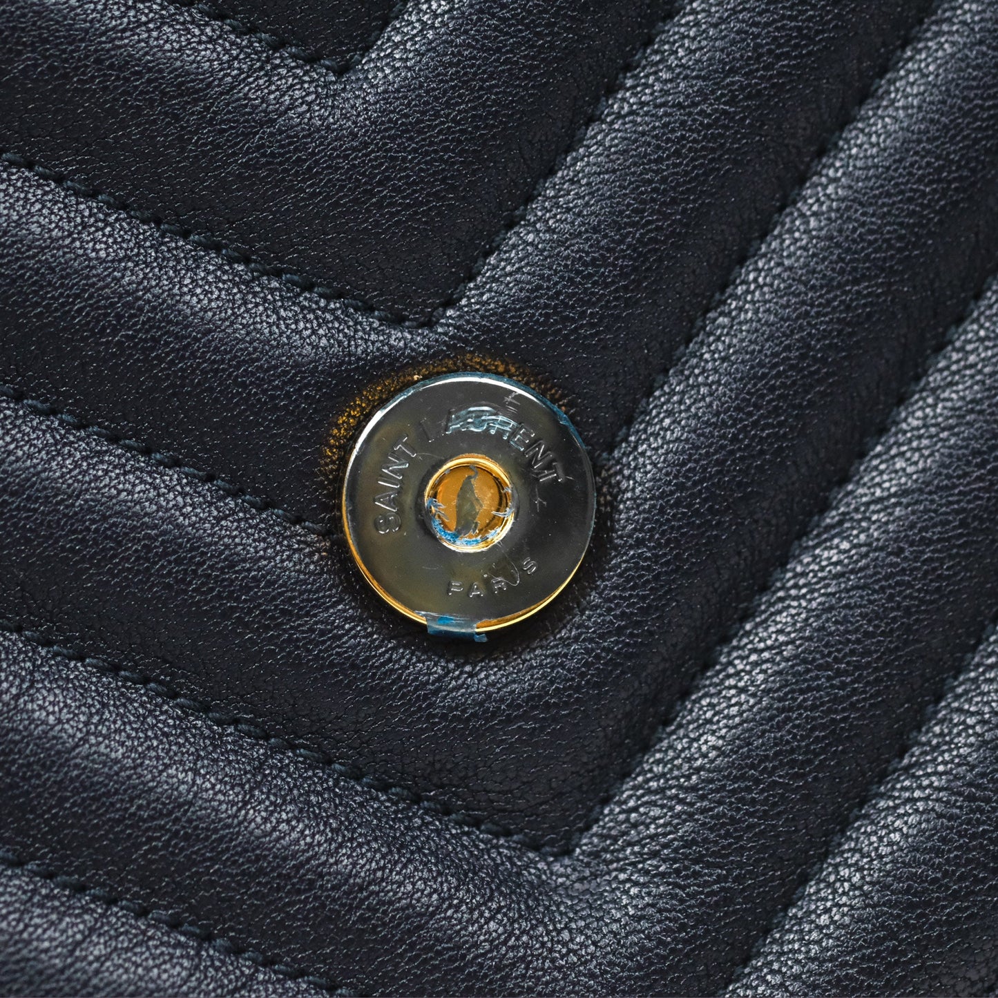 Saint Laurent Chevron Medium College Navy Chain Bag Gold Hardware