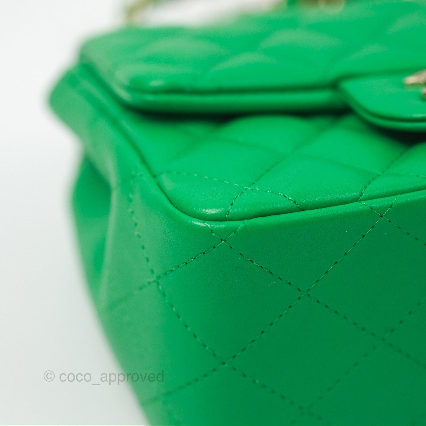 Chanel Quilted Mini Square Green Lambskin Gold Hardware