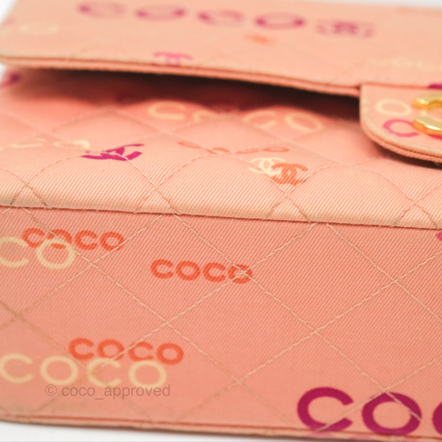Chanel Coco Logo Medium Classic Flap Quilted Coral Pink Canvas Gold Hardware