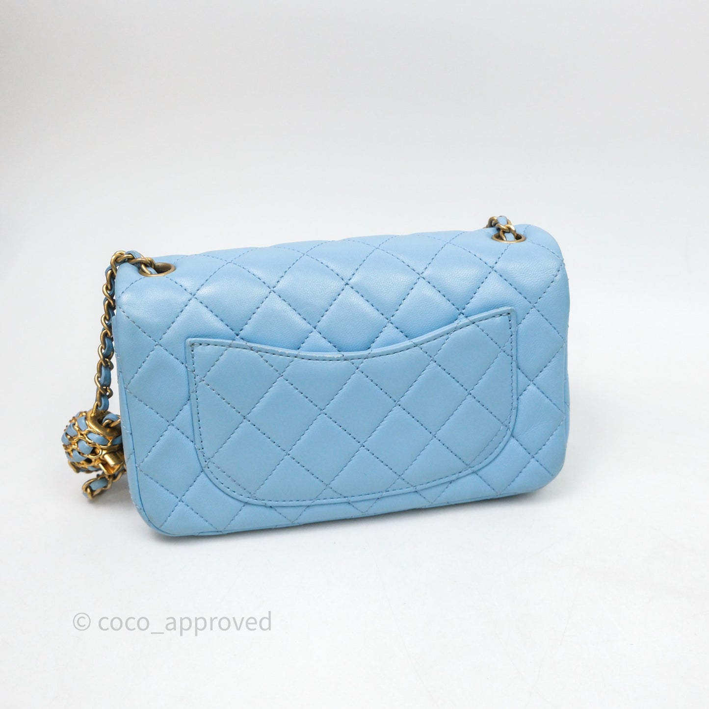 Chanel Mini Rectangular Pearl Crush Quilted Blue Lambskin Aged Gold Hardware