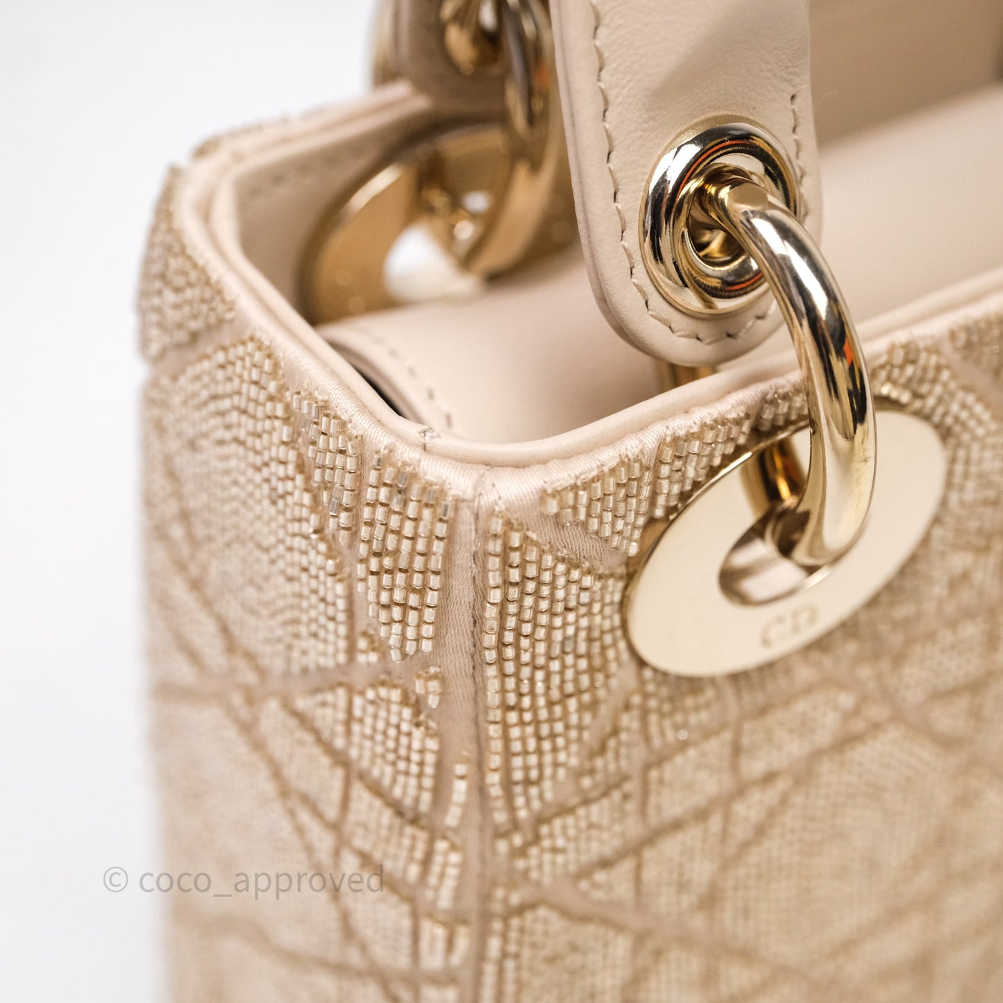 Christian Dior Mini Dior Caramel Beige Microbead-Embroidered Cotton with Cannage Motif