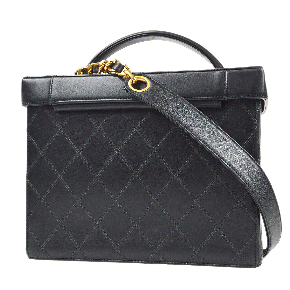 Luxury Chanel Black Lambskin Bicolore 2way Shoulder Handbag