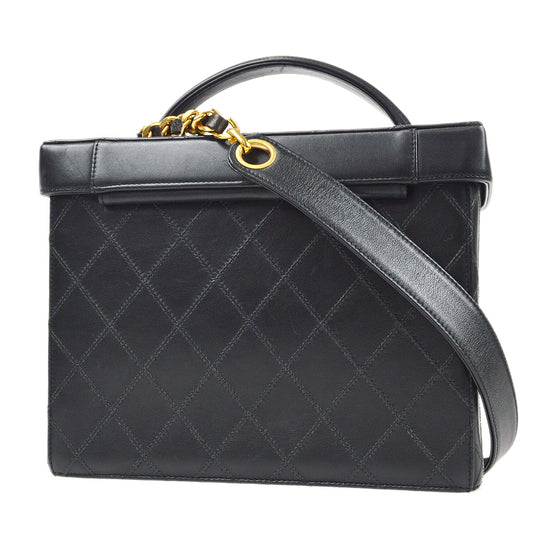 Luxury Chanel Black Lambskin Bicolore 2way Shoulder Handbag
