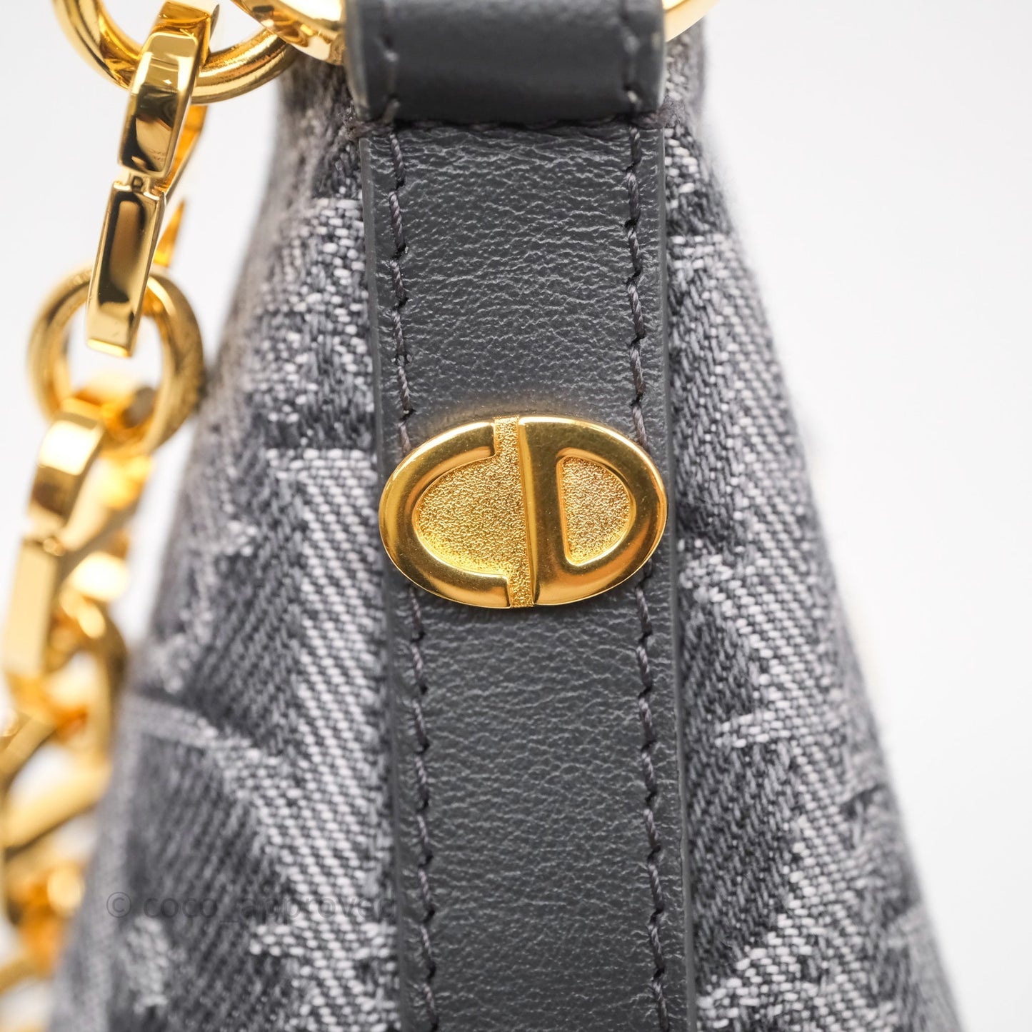Christian Dior Diorstar Hobo Bag with Chain Gray Denim Dior Oblique Jacquard