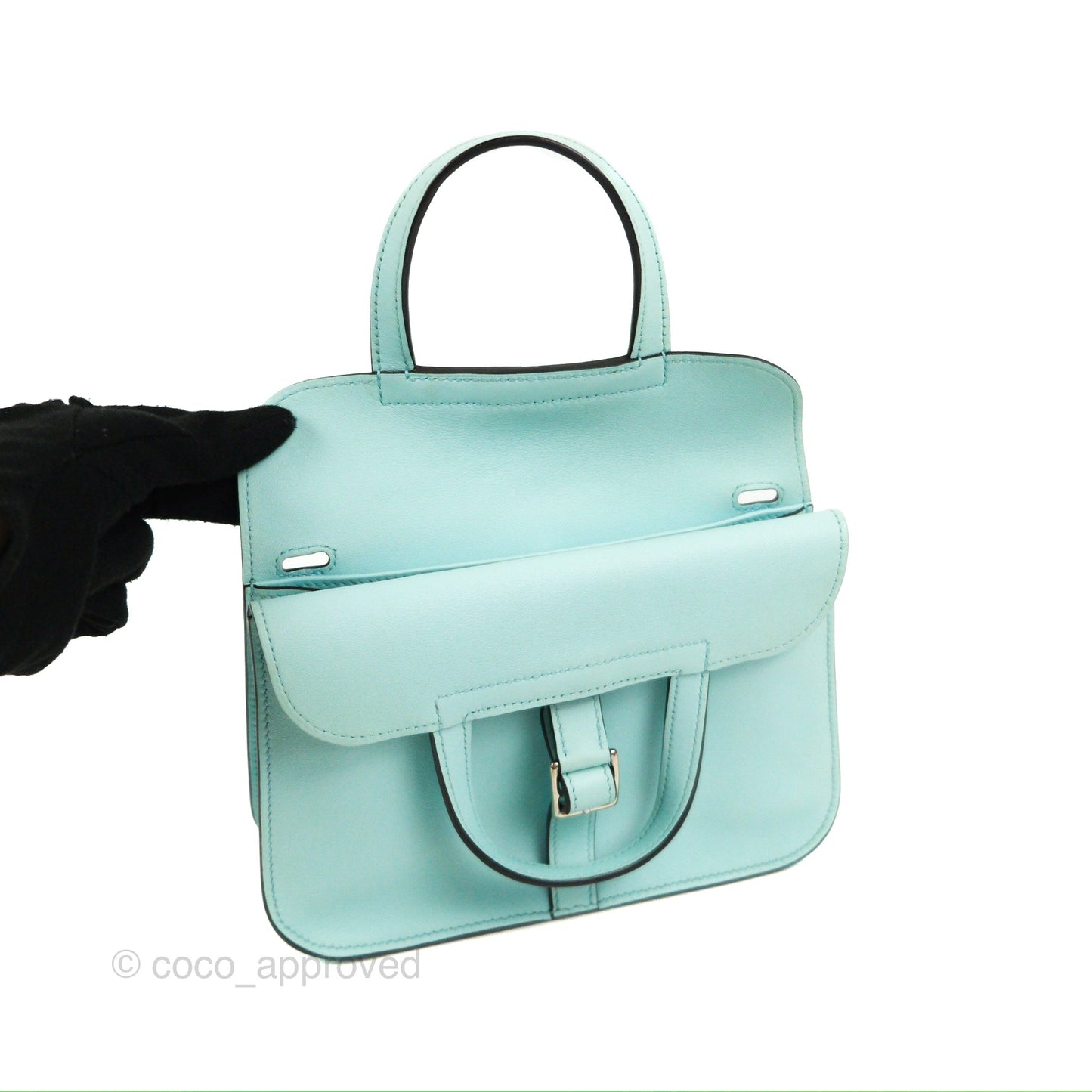 Hermès Halzan 22 Mini Aqua Swift Palladium Hardware