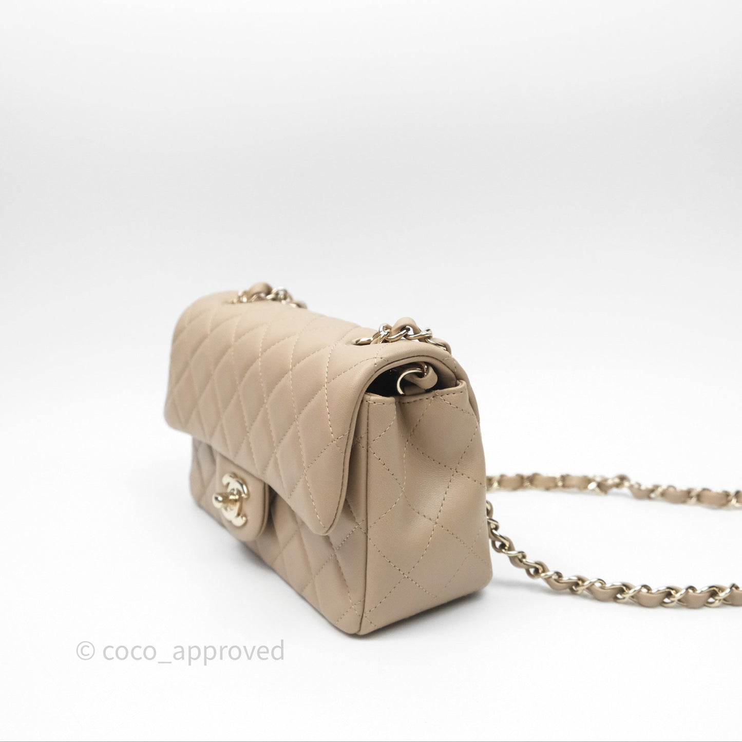 Chanel Quilted Mini Rectangular Flap Beige Lambskin Gold Hardware