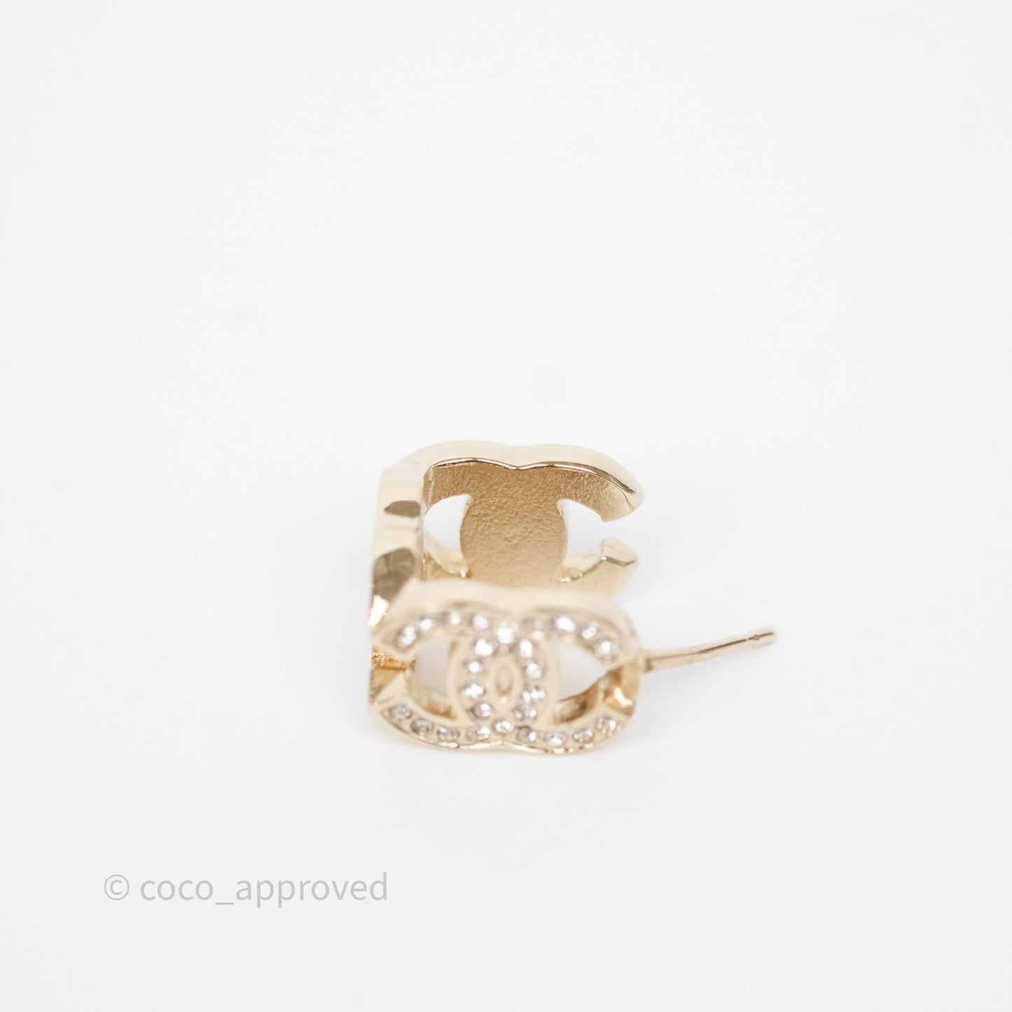 Chanel CC Crystals Square Earrings Gold Tone 23B