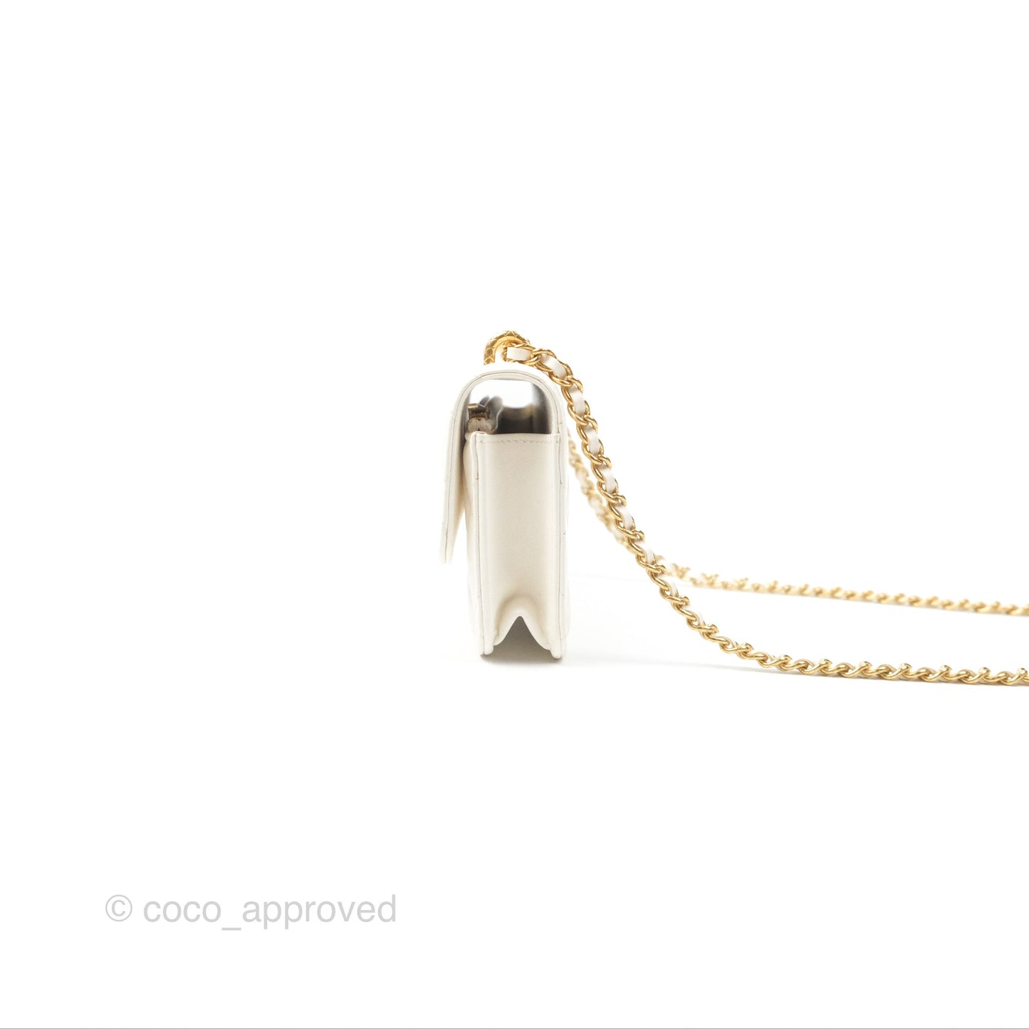 Chanel Dynasty Phone Holder with Chain White Ivory Lambskin Aged Gold Hardware