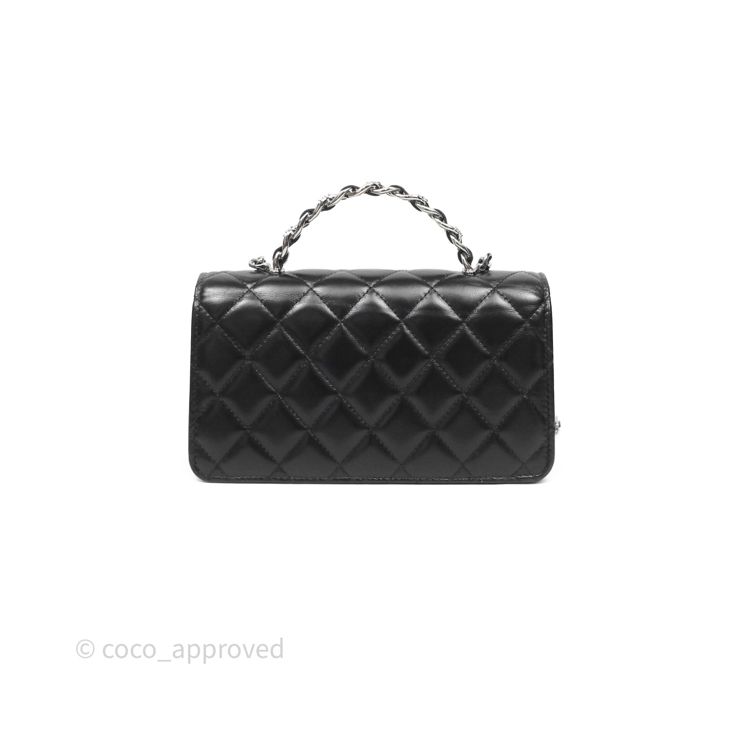 Chanel Mini Crystal Top Handle Wallet On Chain WOC Black Calfskin Gun Metal Hardware 23K