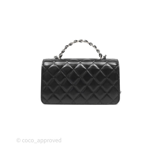 Chanel Mini Crystal Top Handle Wallet On Chain WOC Black Calfskin Gun Metal Hardware 23K