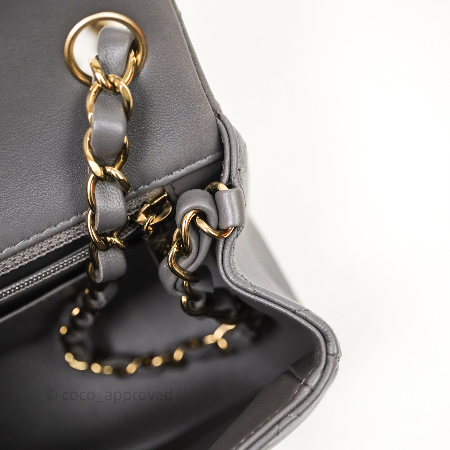 Chanel Mini Square Quilted Grey Lambskin Gold Hardware