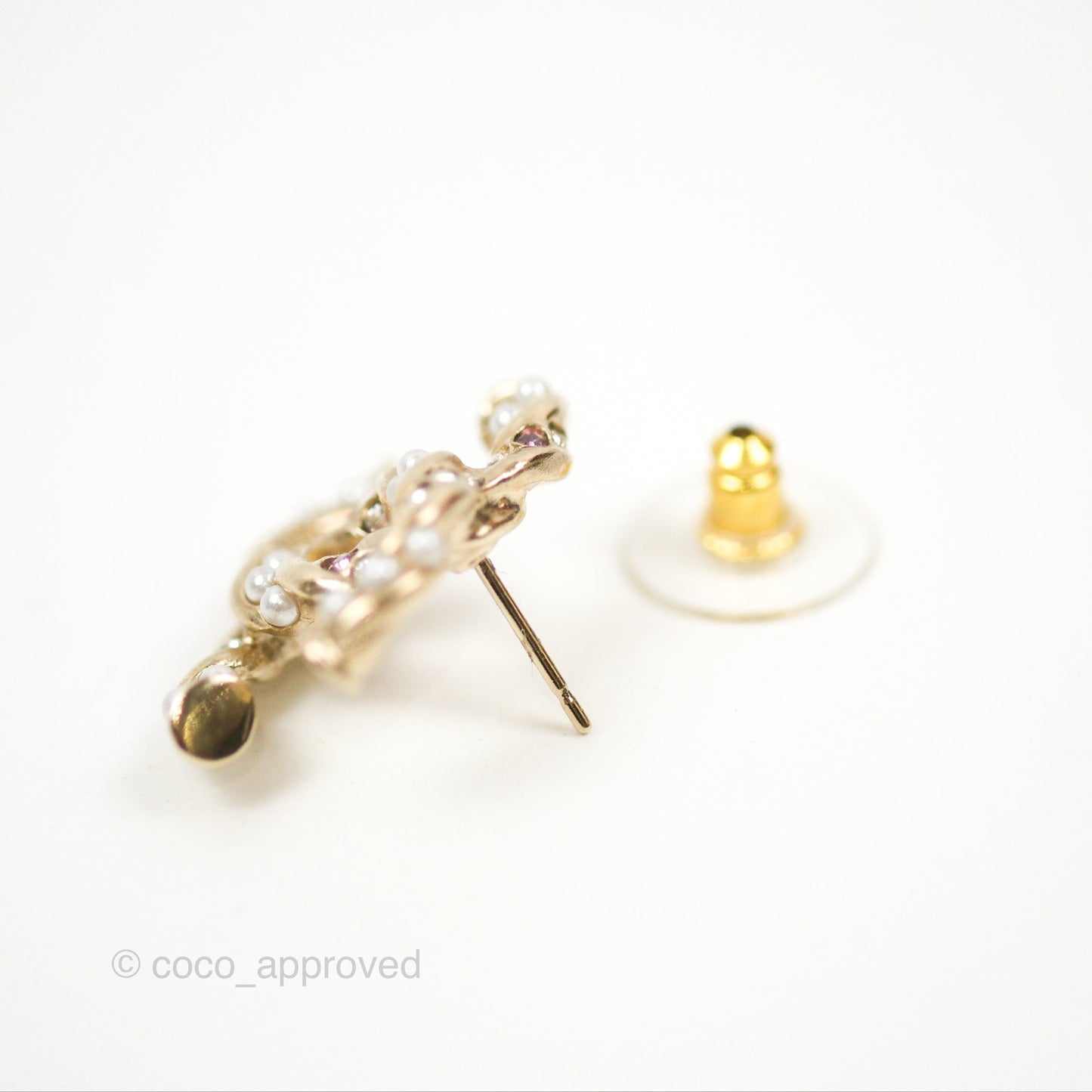 Chanel CC Pearl Crystal Twist Earrings Gold Tone 23B